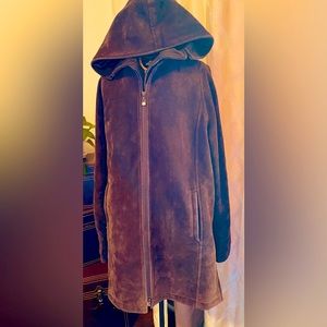 NUAGE Brown Faux Suede Coat with Detachable Oversized Hood Size Small